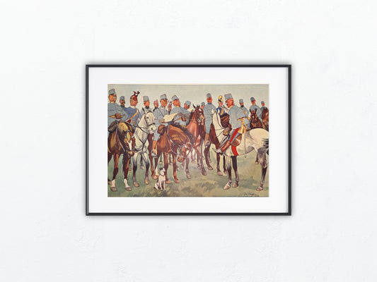 Original Militärkarikatur 1910 Besprechung von Fritz Schönpflug