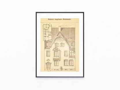Original Architektur Tafel 1900 Jugendstil Wohnhaus Fassade | Druck mit Grundriss
