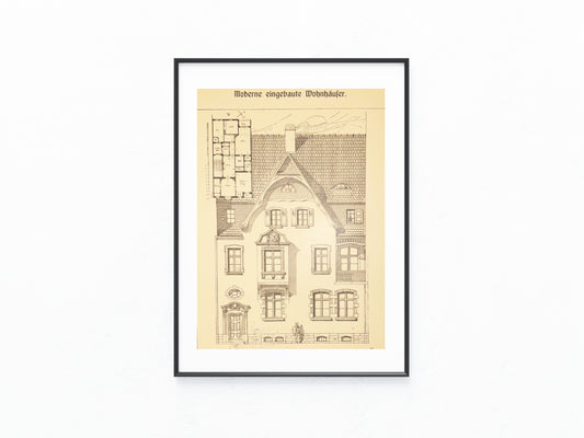 Original Architektur Tafel 1900 Jugendstil Wohnhaus Fassade | Druck mit Grundriss