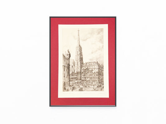 Original Radierung 1920 Wien Stephansdom mit Passepartout Signiert