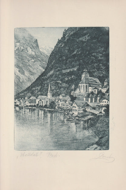 Hallstatt Radierung 1925 signierter Originaldruck