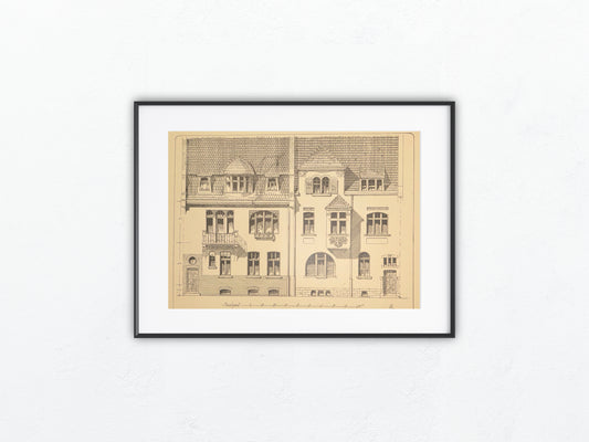 Original Architektur 1900 Jugendstil Wohnhaus Fassade | Vintage Druck