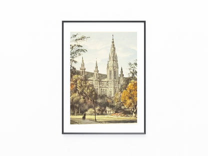 Wien Rathaus Rathauspark 1930 Original Farblithografie | Stadtansicht Architektur