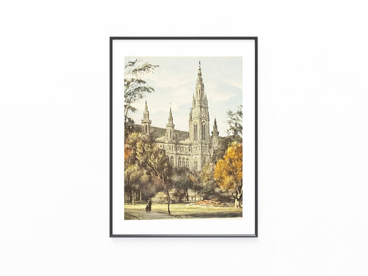Wien Rathaus Rathauspark 1930 Original Farblithografie | Stadtansicht Architektur