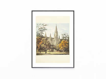 Wien Rathaus Rathauspark 1930 Original Farblithografie | Stadtansicht Architektur