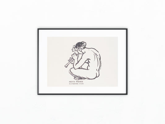 Bruce Porter Flötender Faun Jugendstil 1900 | Original Grafik Mythologie | Vintage Art Nouveau