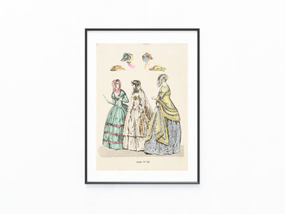 1846 Original Damenmode Lithografie mit Hutmode