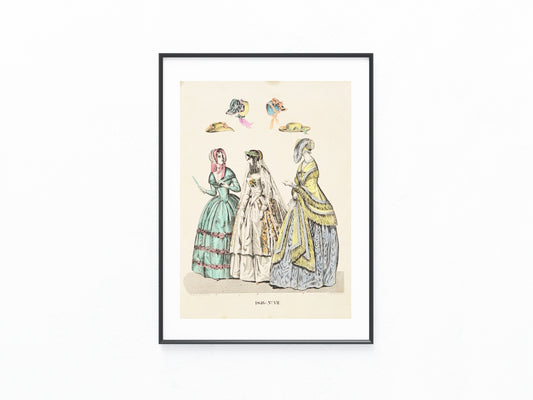 1846 Original Damenmode Lithografie mit Hutmode