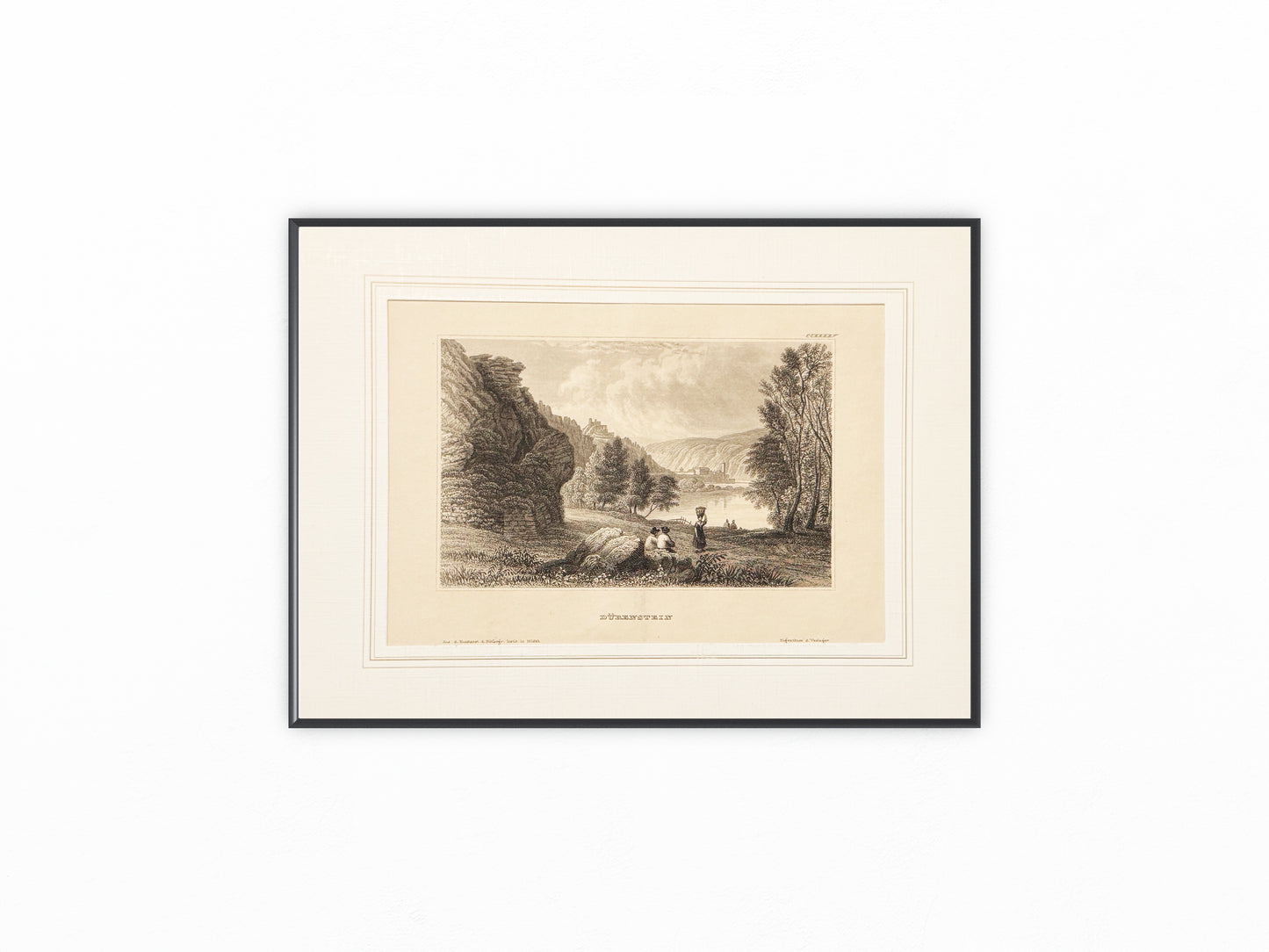 Original Stahlstich Dürnstein 1850 | Österreich Wachau | Blick auf Donau Burgruine