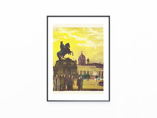 Wien Heldenplatz mit Prinz Eugen Denkmal 1930 Original Farblithografie | Igo Pötsch Stadtansicht