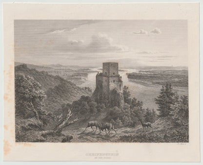 Greifenstein Donau Stahlstich 1850 Originaldruck