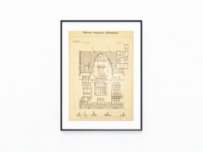 Original Architektur Tafel 1900 Jugendstil Wohnhaus | Baukunst Druck mit Grundriss