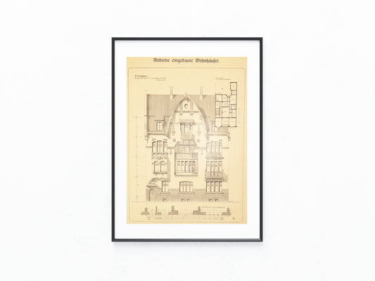 Original Architektur Tafel 1900 Jugendstil Wohnhaus | Baukunst Druck mit Grundriss