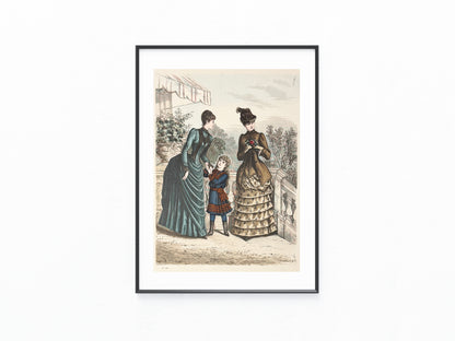 Mode-Tafel 1884 Original mit Mutter Kind Spazierkleid | Kindermode Illustration