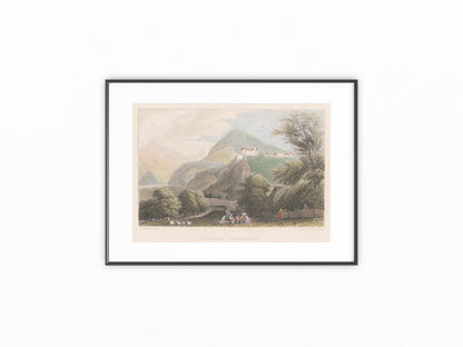 Schloss Stroechau Stahlstich koloriert 1850
