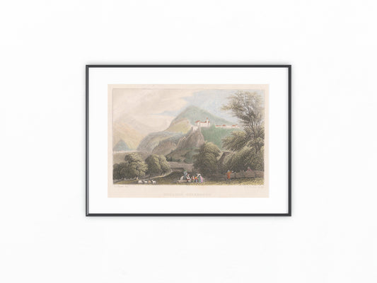 Schloss Stroechau Stahlstich koloriert 1850