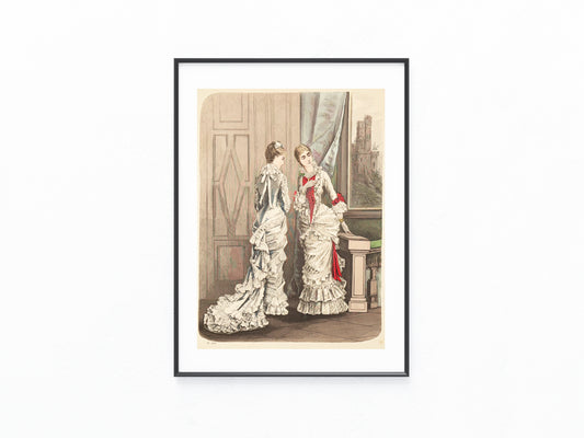 Original Mode-Tafel 1879 Schleifengarnitur Spitzenbesatz Modewelt