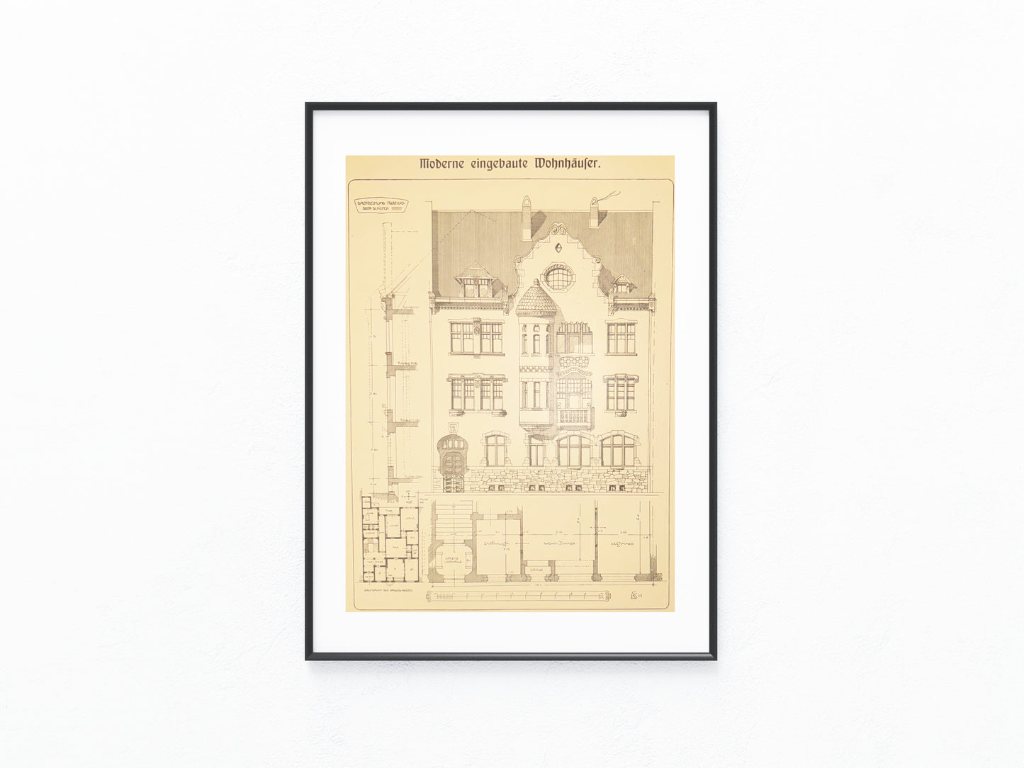 Architektur Tafel 1900 Jugendstil Wohnhaus | Baukunst Druck mit Grundriss