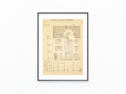 Architektur Tafel 1900 Jugendstil Wohnhaus | Baukunst Druck mit Grundriss