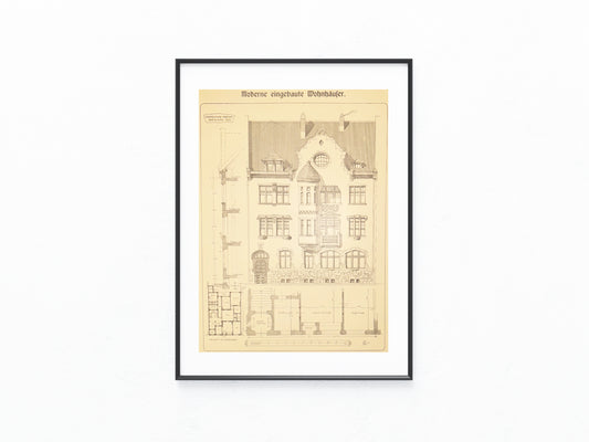 Architektur Tafel 1900 Jugendstil Wohnhaus | Baukunst Druck mit Grundriss