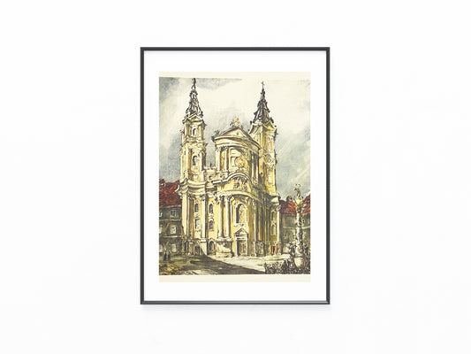 Original Farblithografie Wien Piaristenplatz mit Kirche 1930 | Lily Réthi Barockkirche Piaristenkirche