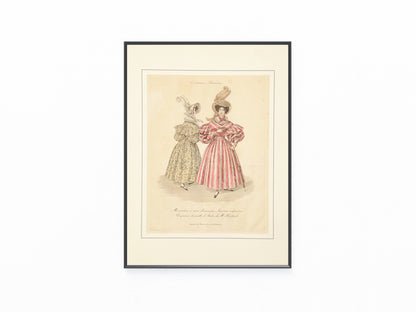 1830 Costumes Parisiens Original mit Passepartout | Handkolorierter Kupferstich