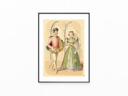 1850 Renaissance Modegrafik | Historische Kostüme handkoloriert