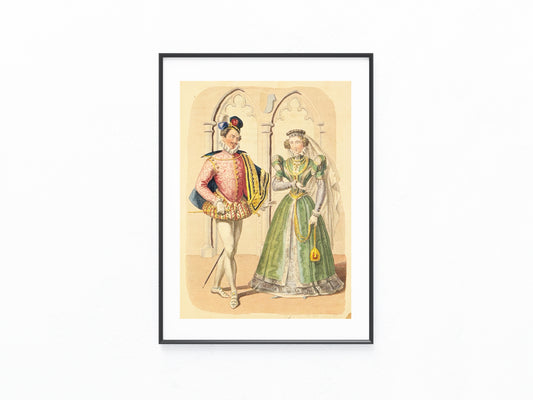 1850 Renaissance Modegrafik | Historische Kostüme handkoloriert