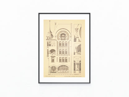 Original Architektur Tafel 1900 Jugendstil Eckhaus | Baukunst Historische Architektur