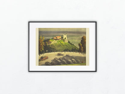 Wien Blick vom Kahlenberg auf den Leopoldsberg 1930 Original Farblithografie