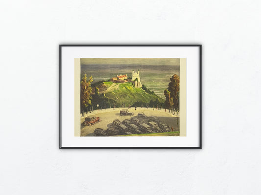 Wien Blick vom Kahlenberg auf den Leopoldsberg 1930 Original Farblithografie