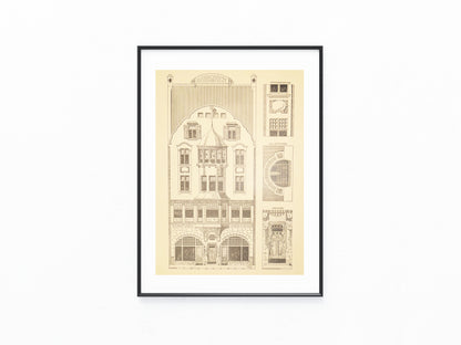 Vintage Jugendstil Fassade Original Architektur 1900 Geschäfts & Wohnhaus | Baukunst Druck