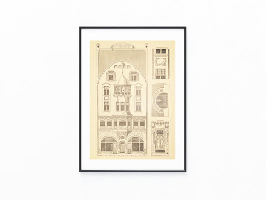 Vintage Jugendstil Fassade Original Architektur 1900 Geschäfts & Wohnhaus | Baukunst Druck