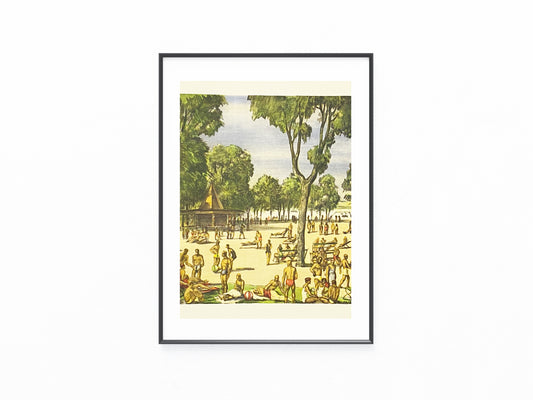Wien Gänsehäufel 1930 Original Farblithografie | Janesch Baden Sommer Freizeit Schwimmbad