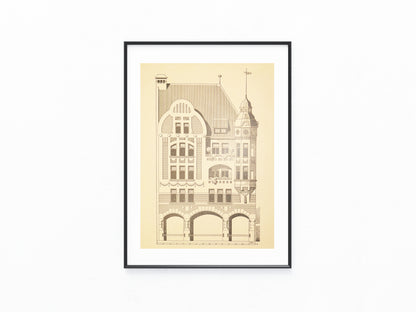 Großformat Architektur Tafel 1900 Jugendstil Eckhaus-Fassade | Original Baukunst Druck