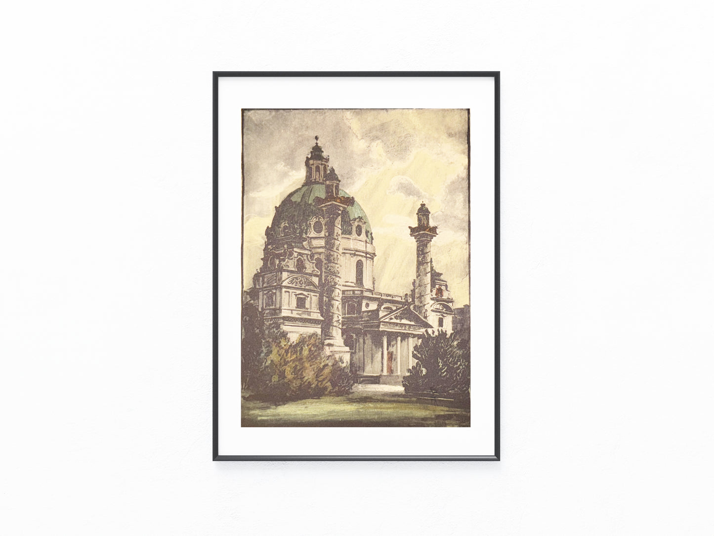 1940 Original Farblithografie Karlskirche in Wien | Handsigniert Architektur Otto Wagner