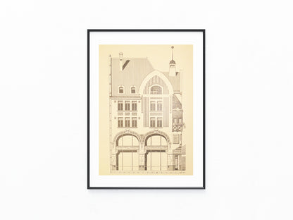 Eckhaus Jugendstil Fassade 1900 Original Architektur | Vintage Baukunst Druck