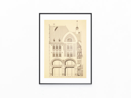 Eckhaus Jugendstil Fassade 1900 Original Architektur | Vintage Baukunst Druck