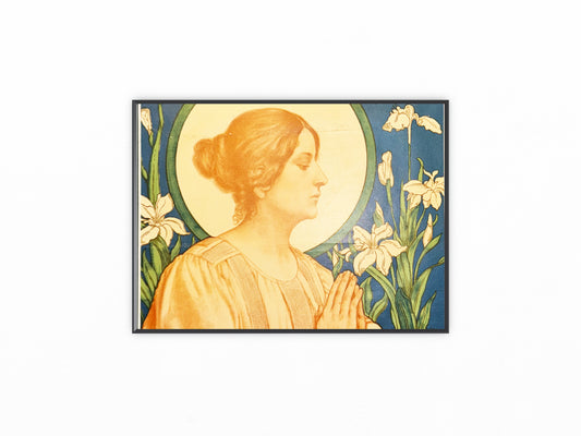 Original Jugendstil Druck Frau im Gebet von Karl Scheidbauer | Andachtsgrafik 1900