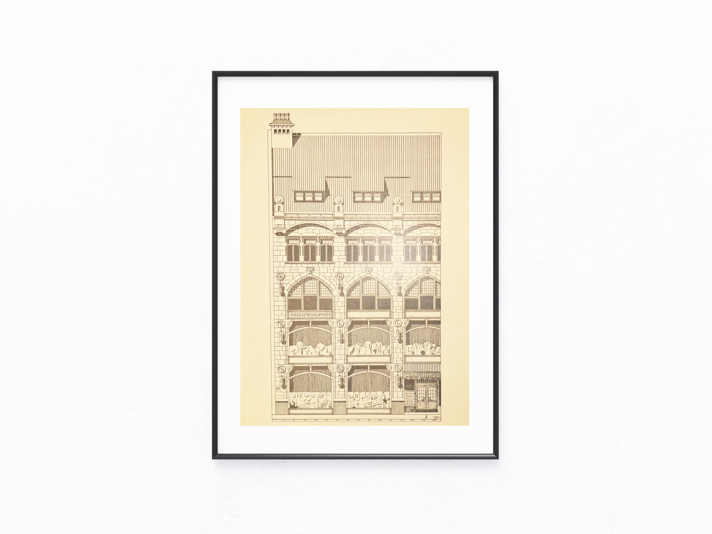 Jugendstil Warenhaus-Fassade Original Architektur Tafel 1900 | Baukunst Druck