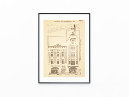 Jugendstil Geschäfts- und Wohnhaus Fassade Original Architektur Tafel 1900