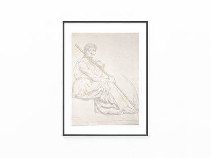 Daniel Dupuis – Studie mit sitzender Frau und Sense 1900 | Historische Künstlergrafik