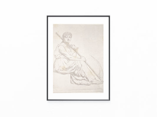 Daniel Dupuis – Studie mit sitzender Frau und Sense 1900 | Historische Künstlergrafik