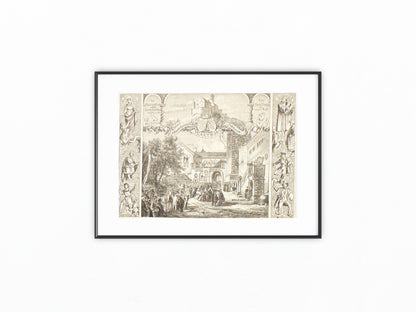 1867 Wartburg Original Holzstich Jubiläumsfeier | Druck Passepartout Burg Schloss
