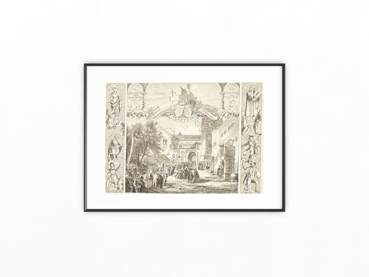 1867 Wartburg Original Holzstich Jubiläumsfeier | Druck Passepartout Burg Schloss