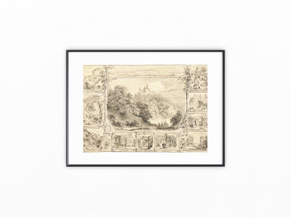 1870 Die Wartburg Original Holzstich | Druck im Passepartout | Schlossansicht