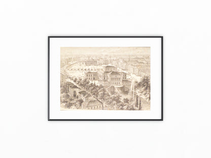 Leipzig Opernhaus Original Lithografie 1870 | Stadtansicht Promenade
