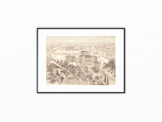 Leipzig Opernhaus Original Lithografie 1870 | Stadtansicht Promenade