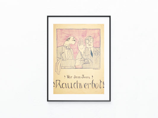 1923 Unikat Original Karikatur Rauchverbot vor dem Tanz | Handgezeichnete Satire Vintage