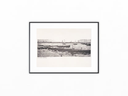 Jugendstildruck Artur Illies Bootstelle 1900 | Original Grafik Boote am Wasser